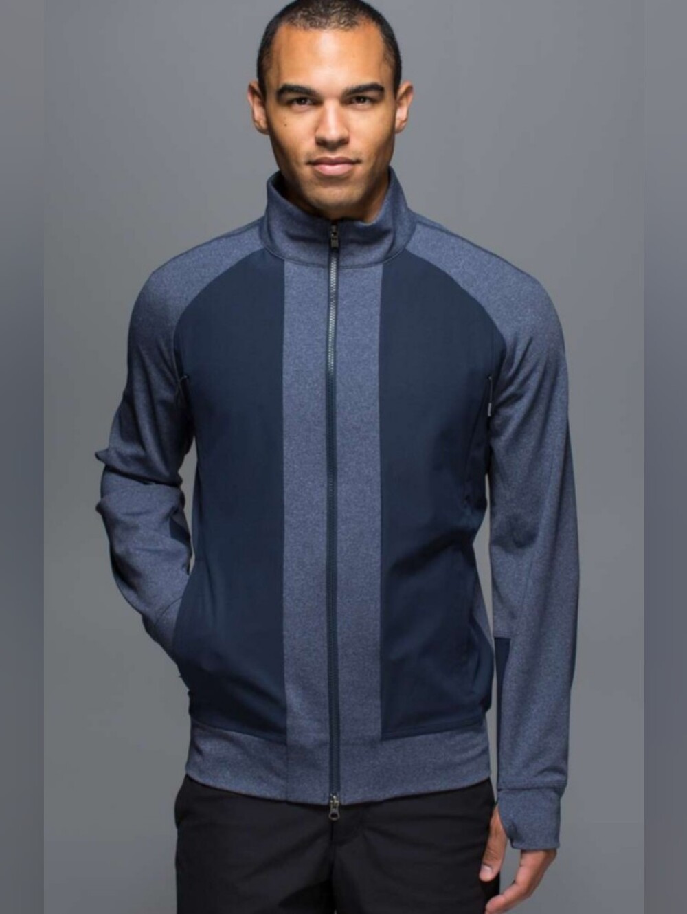 Lululemon Tactic Men Full Zip Track Jacket Blue Slate Black Panels Size XXL